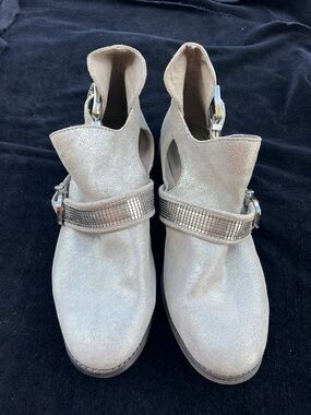 Gianni Bini Silver Metallic Women's Ankle Boots with Decorative Buckle Strap